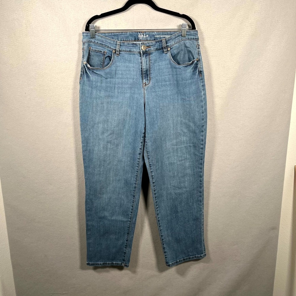 Style&co. Curvy Boyfriend‎ Jeans Womens 14 Blue Denim Everyday Wear Straight Leg